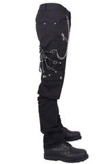 Black Punk Rock Zipper With Chains Mens Pants - Product - 5