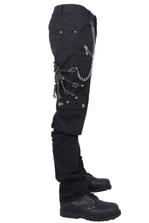 Black Punk Rock Zipper With Chains Mens Pants - Product - 5
