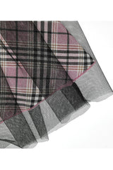 Pink/Black Cotton Splicing Mesh Sweet Plaid Personalized Pocket Decoration Waist Punk Women's Short Skirt - Product - 9