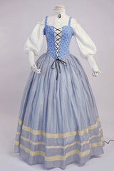 Light Blue [Bashu Girl] Long Puff Sleeves Print Lace-Up Fishbone Corset Sweet Lolita Skirt Dress Three-Piece Set - Product - 3