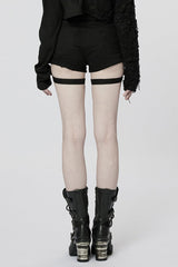 Black Faux Leather Stitching Mesh Buckles Women's Steampunk Shorts - Product - 3