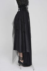 Black Multi-Layered Lace-Up Slim Irregular Asymmetric Eyelet Women's Gothic Long  Skirt - Product - 11