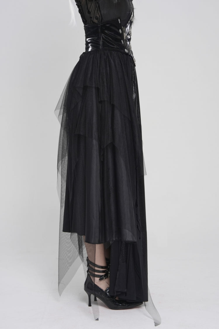 Black Multi-Layered Lace-Up Slim Irregular Asymmetric Eyelet Women's Gothic Long  Skirt - Product - 11