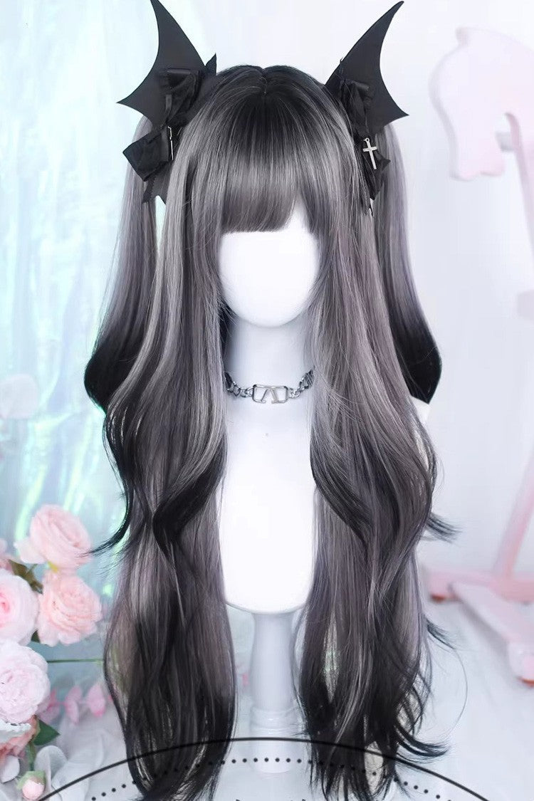 Black/Purple Ombre Curtain Bangs Long Loose Wavy Sweet Lolita Wig - Product - 4