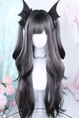 Black/Purple Ombre Curtain Bangs Long Loose Wavy Sweet Lolita Wig - Product - 4