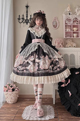 Black Rose Prologue Print Long Sleeves Ruffle Sweet Elegant Lolita Dress - Product - 2