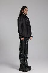 Black Long Sleeves Ruffle Beast Buckle Men's Gothic Blouse - Product - 2