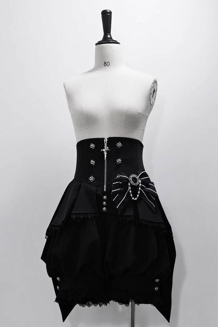 Black Wonderful Trick Stripe Print Lace Ouji Fashion Elegant Lolita Shorts - Product - 11