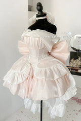 Pink Boat Neck Ruffled Bow Sweet Princess Lolita Dress - Product - 3
