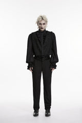 Black Embroidered Spliced Slim Men's Gothic Pants - Black - 1