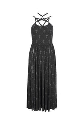 Black Print Strappy Split Womens Gothic Dress - Product - 7