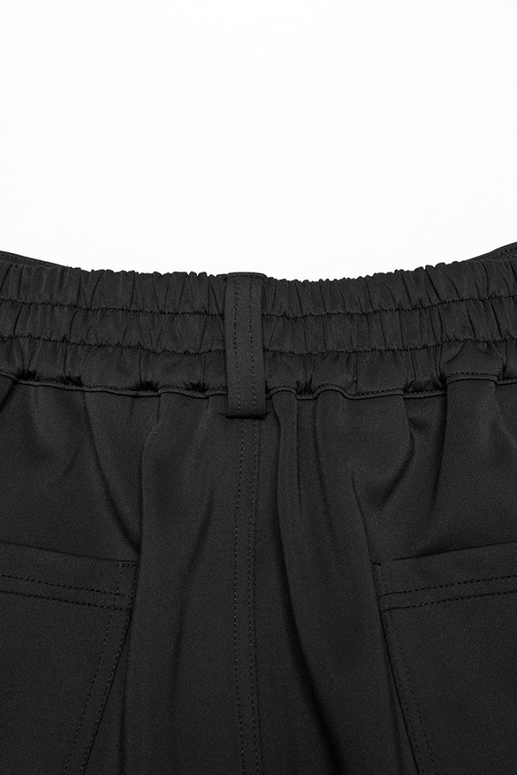 Black Leather Trim Stitching Rivet Men's Punk Pants - Product - 9