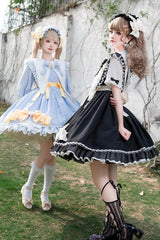 Black Sleeping Star Short Sleeves Ruffle Bowknot Lace Stitching Sweet Lolita Dress - Product - 2