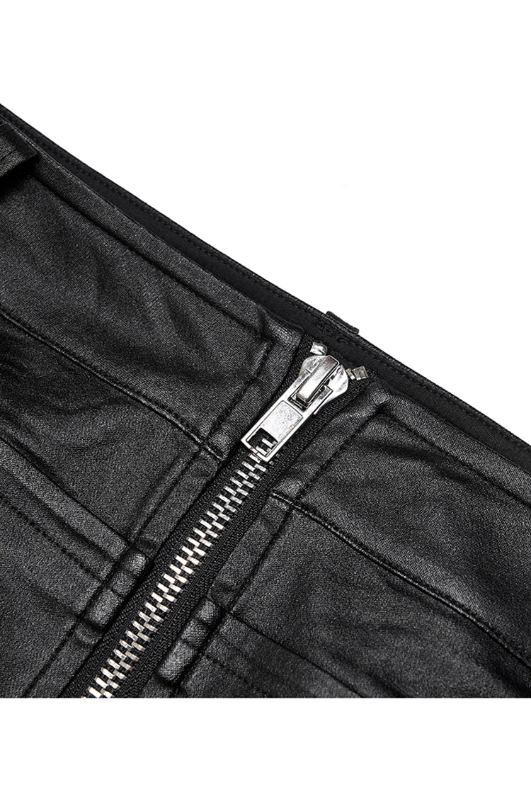 Black Slim Faux-Leather Elasticity Knitted Fabric Pocket Decoration Metal Zipper Sexy Short Women's Plus Size Punk Dress - Product - 8