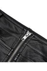 Black Slim Faux-Leather Elasticity Knitted Fabric Pocket Decoration Metal Zipper Sexy Short Women's Plus Size Punk Dress - Product - 8