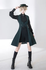 Green Lace-Up Slim Gothic Vintage Handsome Ouji Lolita Vest - Product - 4