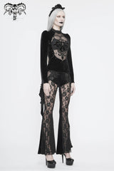 Black High Collar Front Chest Splice Mesh Embroidered Flare Sleeve Women's Gothic T-Shirt - Product - 7