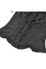 Black Stand Collar Short Puff Sleeves Sheer Lace Lace-Up Women's Gothic Blouse with Detachable Bowknot - Product - 16