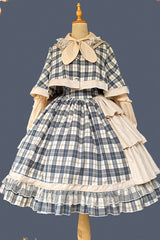 Grey/Blue [Morning Tune] Sleeveless High Waisted Print Ruffle Asymmetric Sweet Lolita Strap Dress - Product - 13