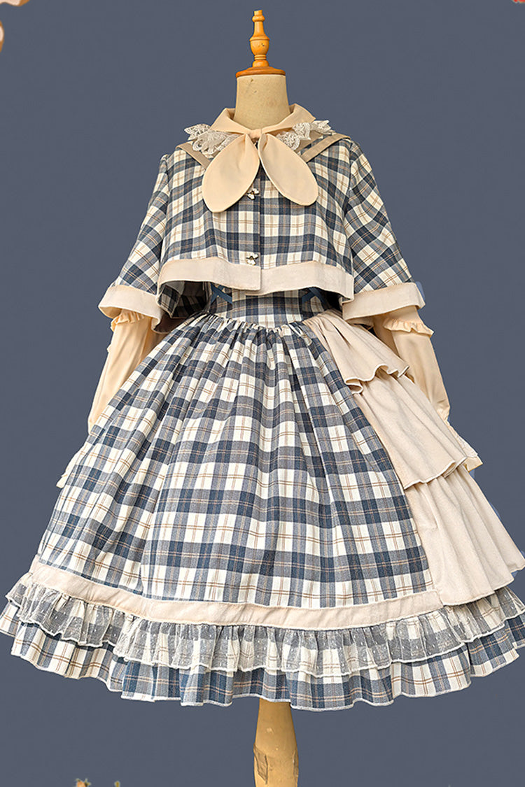 Grey/Blue [Morning Tune] Sleeveless High Waisted Print Ruffle Asymmetric Sweet Lolita Strap Dress - Product - 13