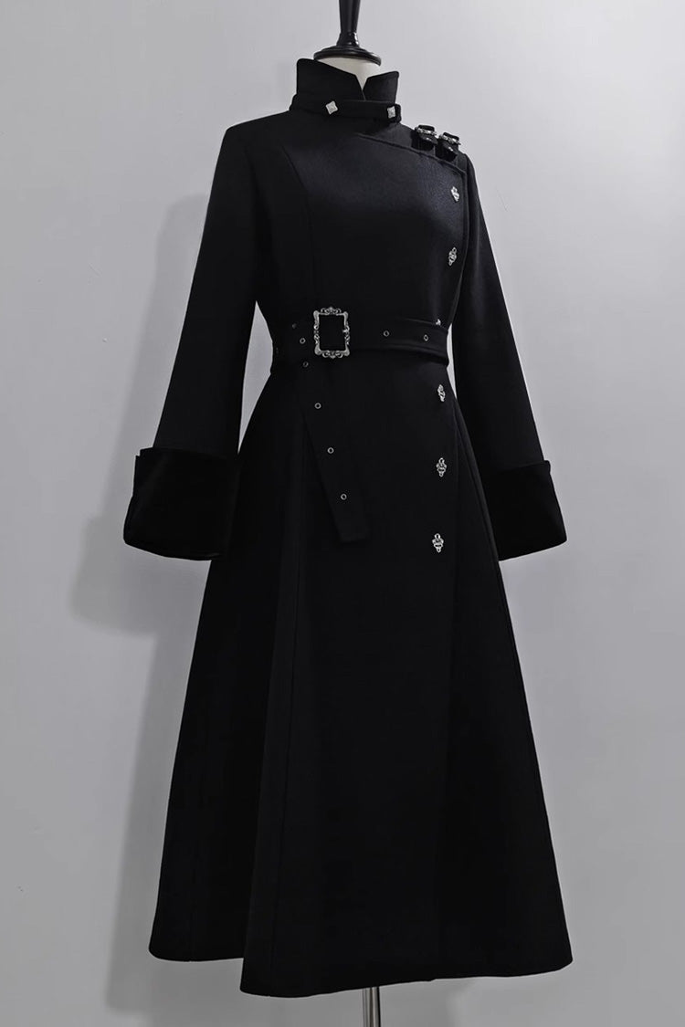 Black Stand Collar Long Sleeves Buckle Ouji Gothic Prince Handsome Lolita Coat - Product - 5