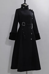 Black Stand Collar Long Sleeves Buckle Ouji Gothic Prince Handsome Lolita Coat - Product - 5