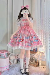 Pink Doll Playground Print Ruffle Bowknot Sweet Lolita Jsk Dress - Product - 8