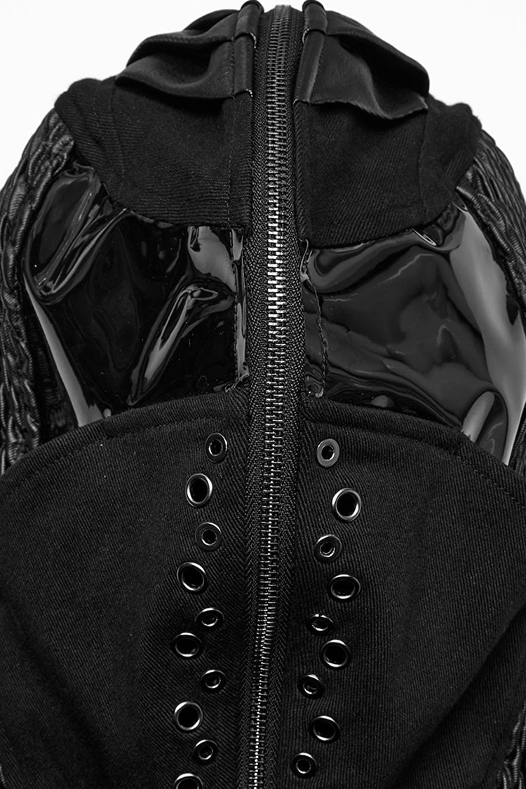 Black Long Sleeves Hooded Rivet Men's Punk Military Long Jacket - Product - 6