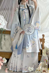 Multi-Color Stand Collar Print Embroidery Sweet Hanfu Dress - Multi-Color - 1
