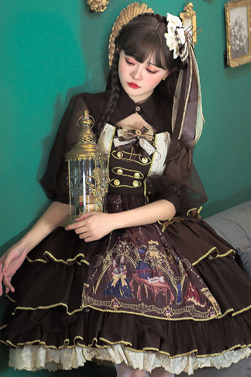 Dark Brown Japanese Country Style Alchemist Theme Bowknot Multi-Layer Ruffled Classic Lolita JSK Dress - Product - 2