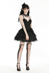 Black V Collar Sleeveless Multi-Layered Lace Trim Lace-Up Women's Gothic Party Slip Graduation Dress - Product - 7