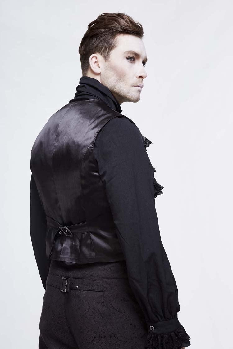 Black Metal Mushroom Button Waist Loop Jacquard Short Men's Gothic Waistcoat - Product - 2