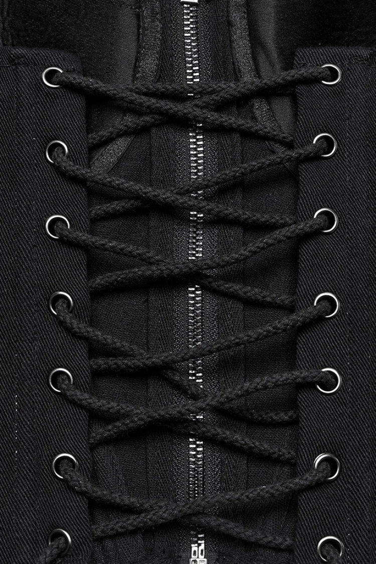 Black Sleeveless Lace-Up Rivet Buckle Women's Punk Vest - Product - 8