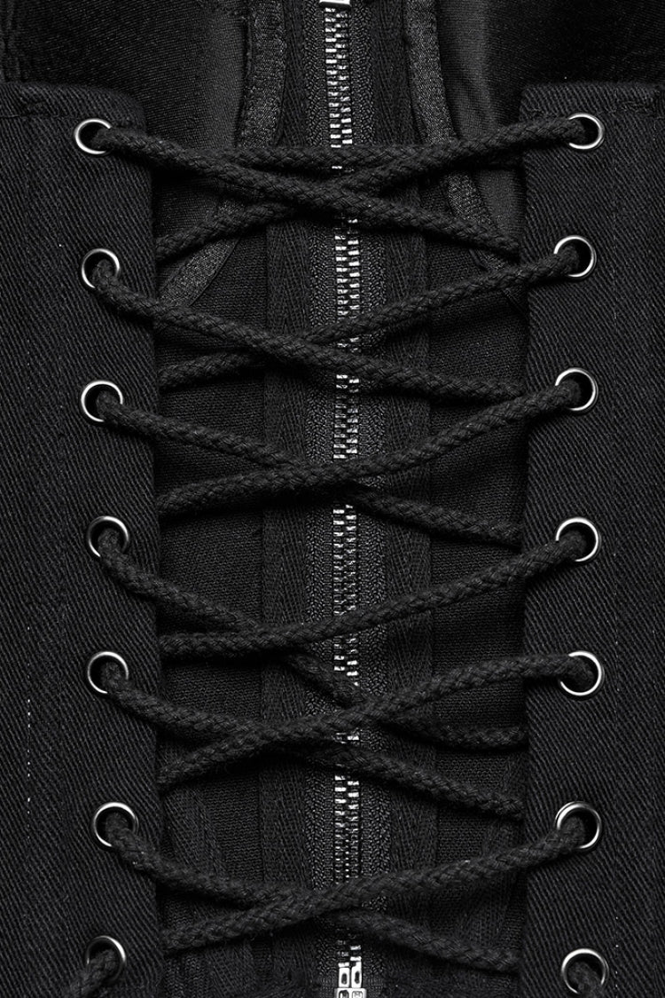Black Sleeveless Lace-Up Rivet Buckle Women's Punk Vest - Product - 8