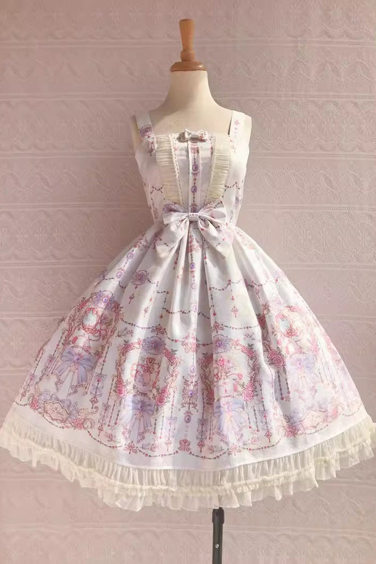 Small Delicate Print Ruffle Bowknot Sweet Lolita Jsk Dress 4 Colors - Off-White - 1