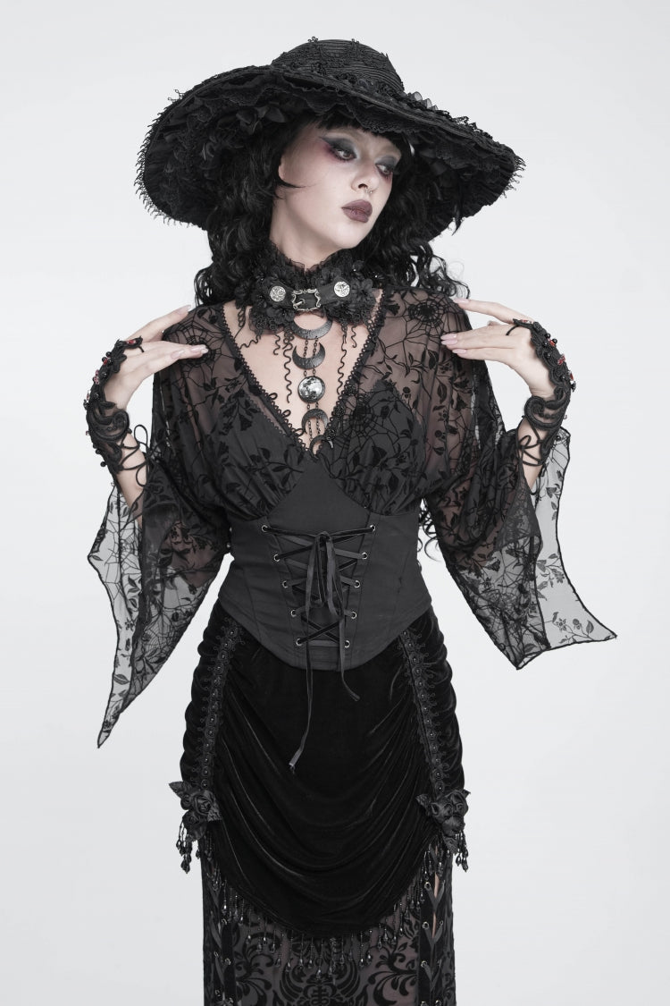 Black Lace Women's Gothic Floral Tassels Neckwear - Product - 9