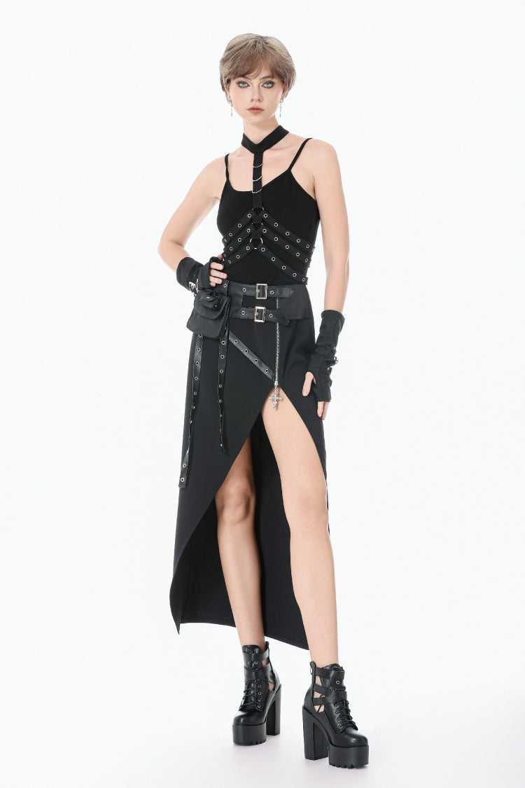 Black Women's Punk Halter Eyelet Chest Harness - Product - 7