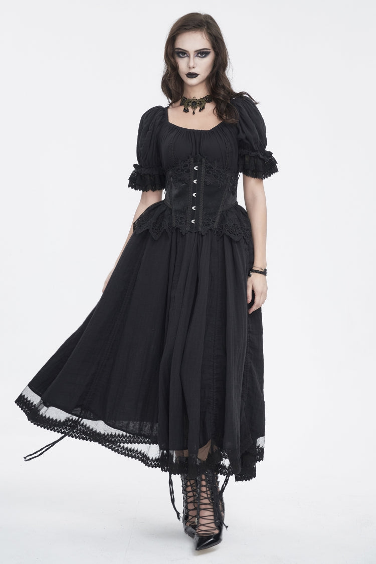Black Embroidered Patchwork Lace Lace-Up Slim Fit Mesh Eyelet Women's Gothic Luxurious Royal Underbust Corset - Product - 7