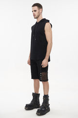 Black Knit Irregular Simple Versatile Sleeveless Hooded Men's Punk Tank Top - Product - 4