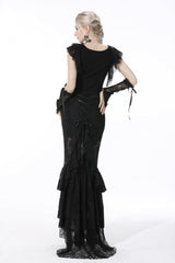 Black Plunging V Collar Short Sleeves Ruffled Lace Sexy Women's Gothic Crop Top - Product - 4