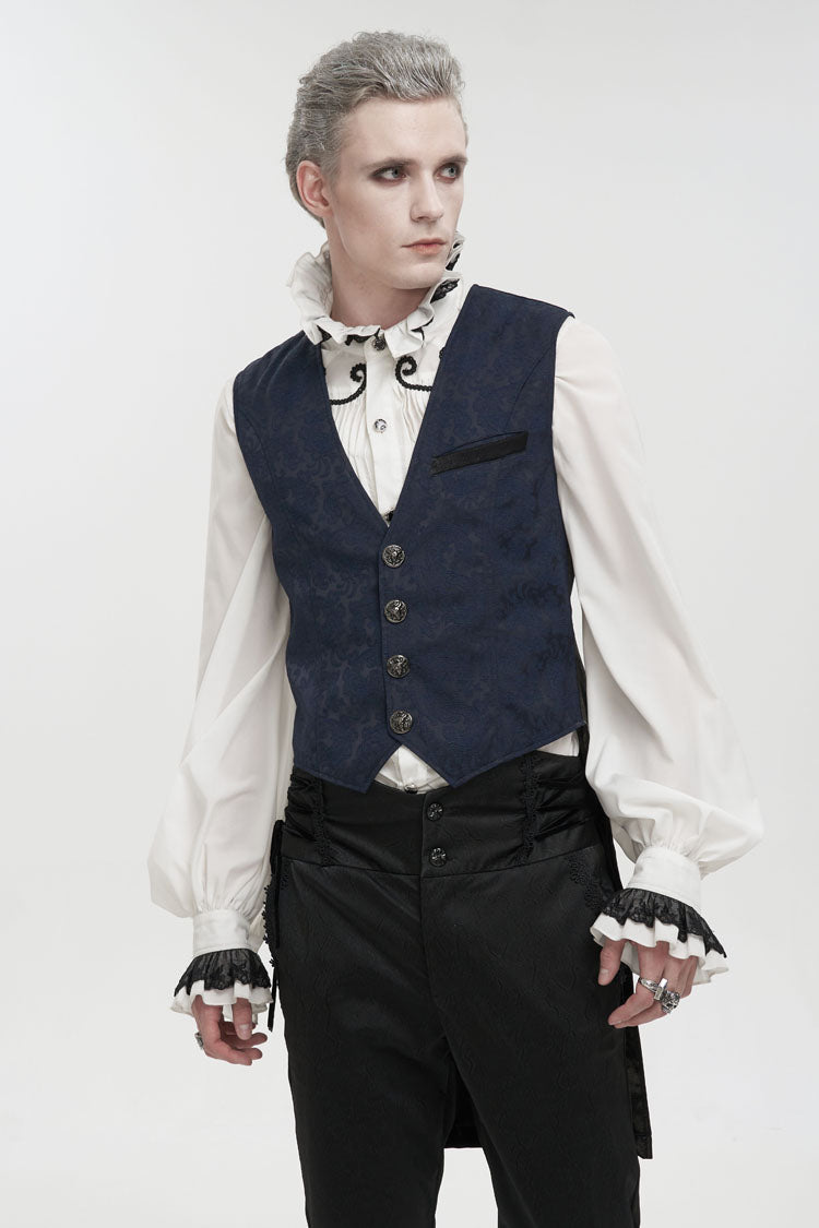 Blue Stylish Retro Print Non-Stretch Fit Mid-Century Men's Gothic Tuxedo Vest - Product - 2