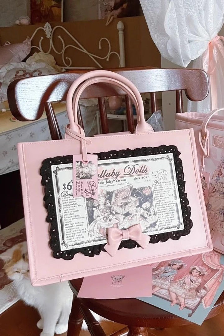 Pink Antique Doll Wall Print Sweet Japanese Lolita Handbag - Product - 6