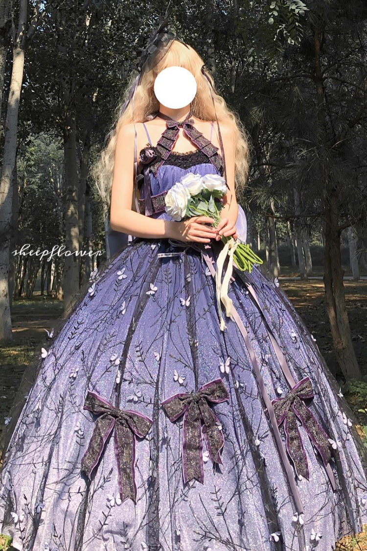 Purple [Starry Night Solo] Ruffle Hanayome Embroidery Bowknot Lace Sweet Gorgeous Lolita Jsk Dress - Purple - 1