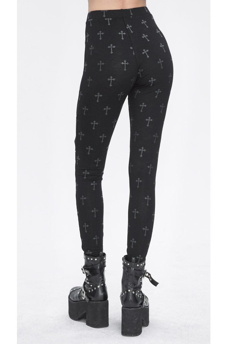 Black Print Hollow Women's Punk Leggings - Product - 5
