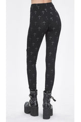 Black Print Hollow Women's Punk Leggings - Product - 5