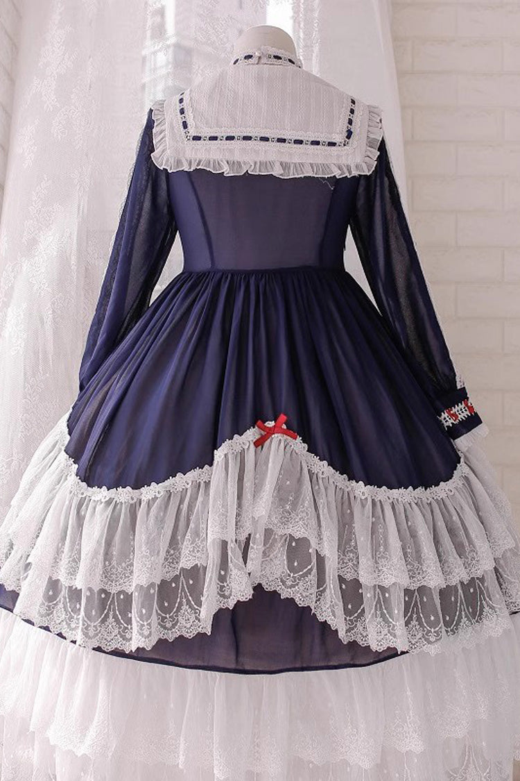 White/Blue Long Sleeves Multi-layer Ruffle Hanayome Cardigan Bowknot Sweet Princess Lolita Dress - Product - 5