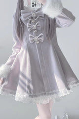 [Plush Lop-eared Rabbit] Long Sleeves Bowknot Lace Hooded Sweet Jirai Kei Coat 5 Colors - Purple - 4