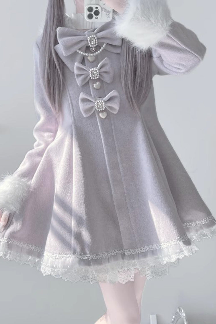 [Plush Lop-eared Rabbit] Long Sleeves Bowknot Lace Hooded Sweet Jirai Kei Coat 5 Colors - Product - 12