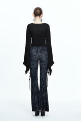 Black Mysterious Forest Gothic Branch Printing Bellbottom Womens Pants - Product - 7