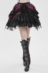 Black/Red  Multi-Layered  Tassels  Chain-Decorated Women's Gothic Skirt - Product - 11